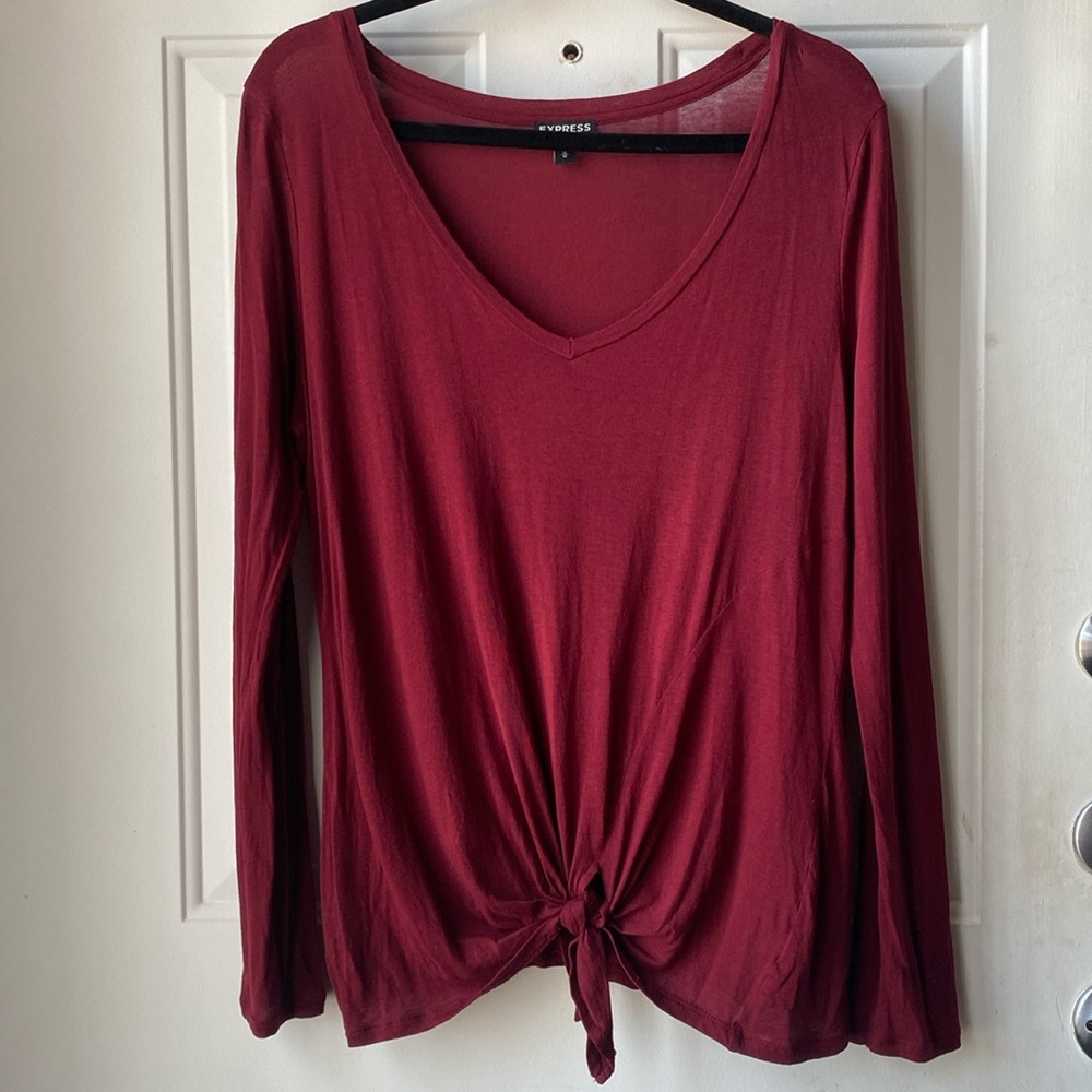 Express vneck front tie long sleeve shirt